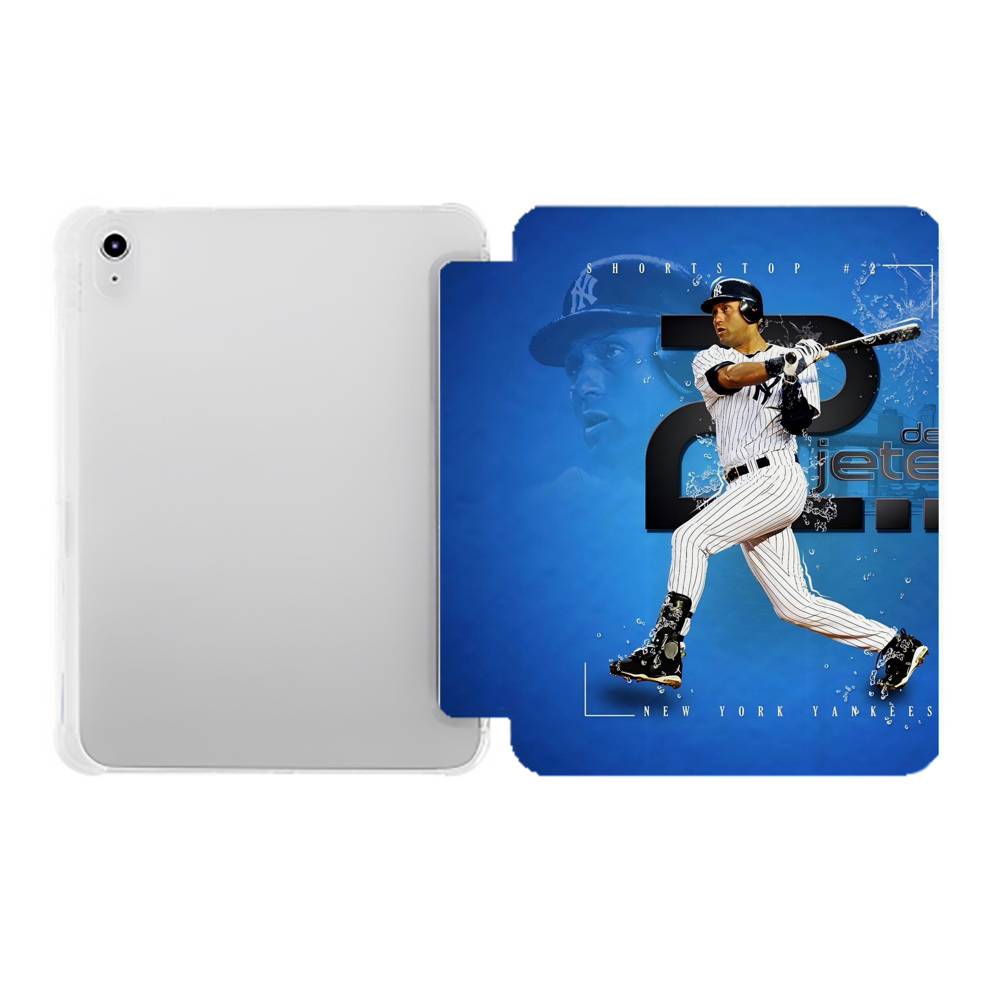 Derek Jeter 107 Premium Tri-Fold PU Leather & Silicone IPad Case With Pencil Slot – Fits 9.5,10.5,10.9 – Adjustable Stand, Slim, Protective